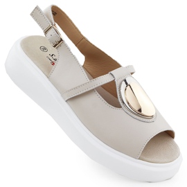 Sandali in pelle femminile sulla piattaforma Beige S.Barski GR51-603