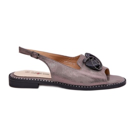 S.Barski Sandali femminili lucenti con un ornamento S. Barski KV51-006 Grigio