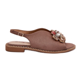 S.Barski Sandali da donna con tacco piatto con un ornamento di S. Barski Kv27-001 Dark Beige