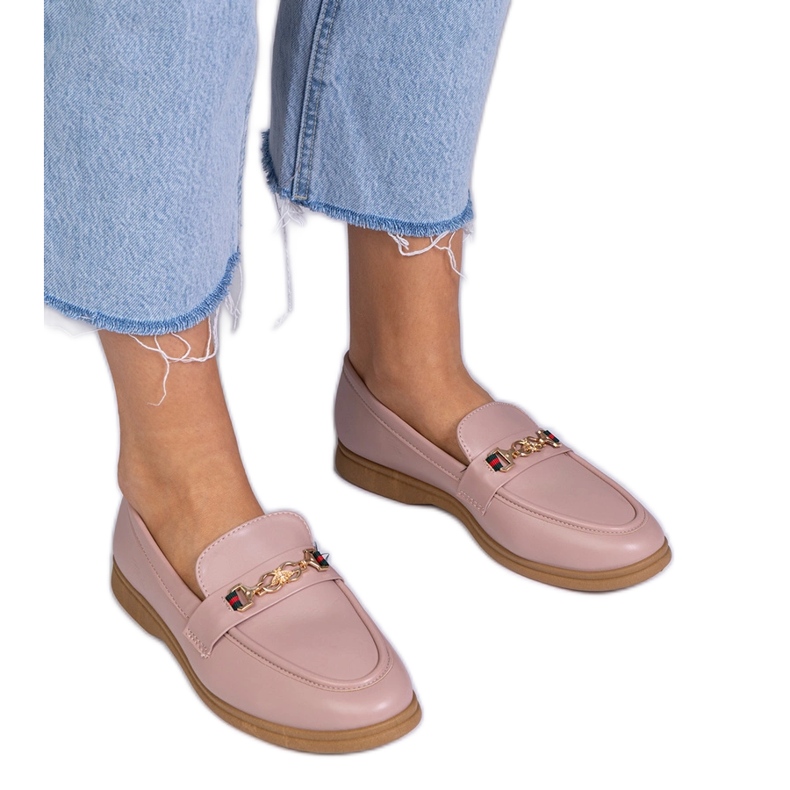 Mocassini rosa con decoro oro