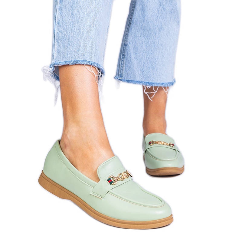 Mocassini verdi con decoro oro verde