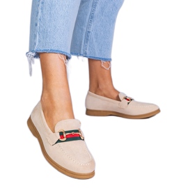 Mocassini beige di ekozamsz con decorazione dorata