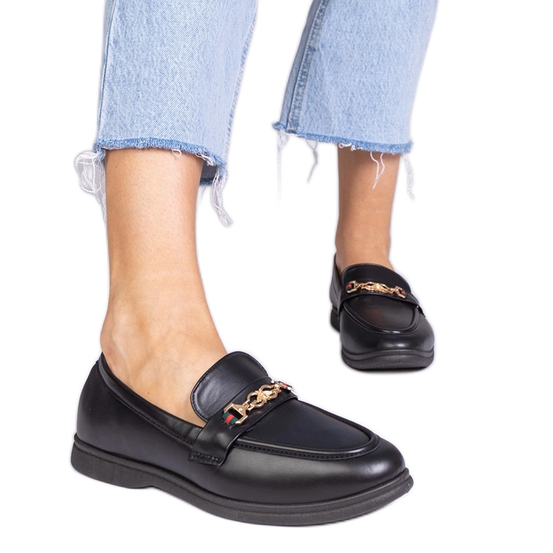 Mocassini neri con decoro oro nero