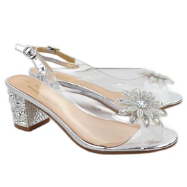 Sandali femminili trasparenti su un palo con zirconi Silver S.barski MR51-002 argento