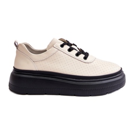 Scarpe sportive da donna sulla piattaforma in pelle naturale beige 41470 Vinceza
