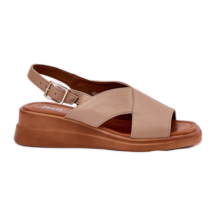Jezzi Sandali da donna su cuneo con beige in pelle ecologica