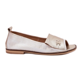 In pelle eleganti ballerine con dita nude zazoo 1865 zloty spazzata d'oro