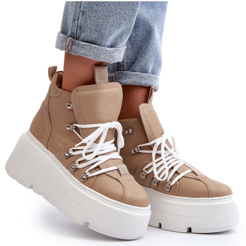 Zazoo 3416 Scarpe sportive da donna in pelle, Beige
