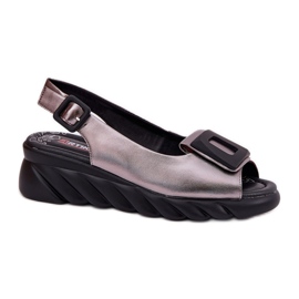 Sandali in pelle femminile con cuneo con artiker decorazione 56c2158 grafite argento