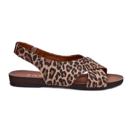 Zazoo Sandali in pelle femminile Leopardo leopardo marrone beige