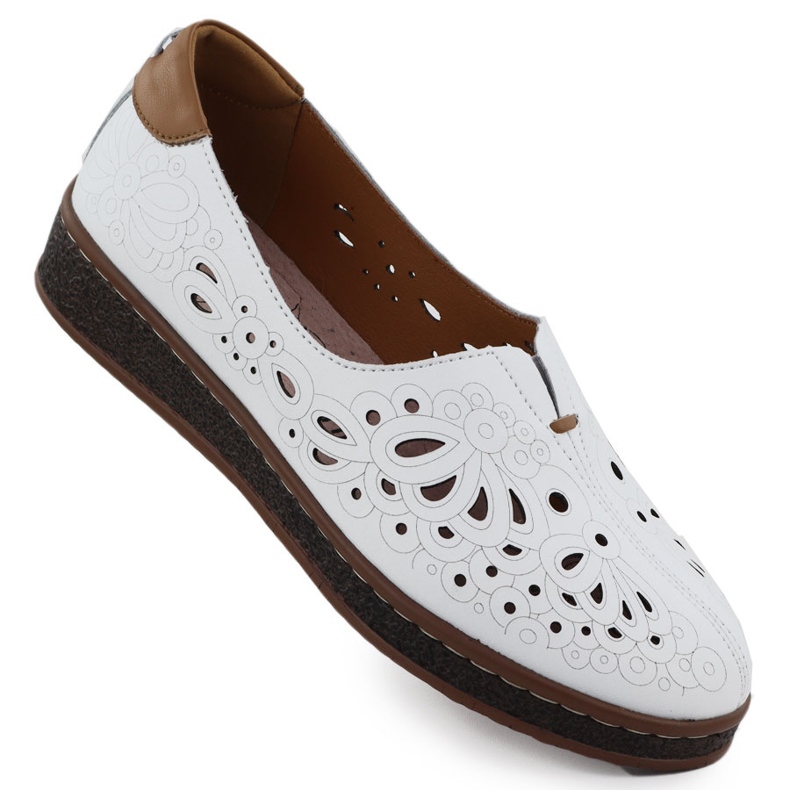 Scarpe in pelle da donna Openwork sull'elevazione del bianco Evento 7007 bianca
