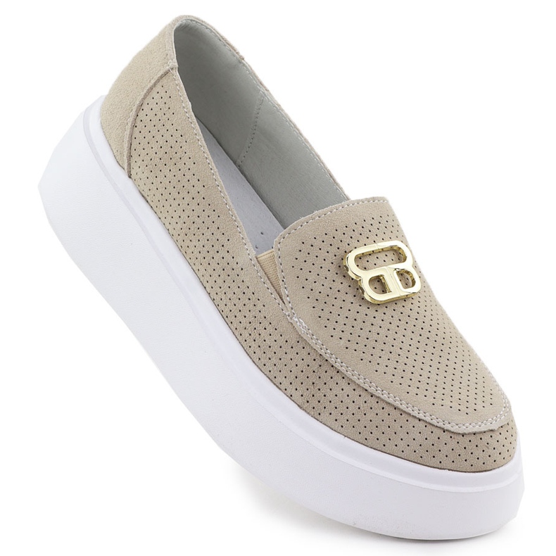 Felieri in pelle perforati sulla piattaforma Vinceza 93204 beige
