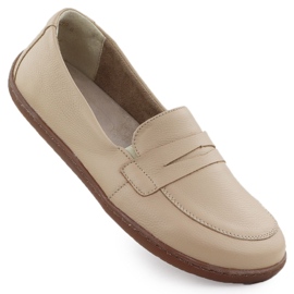 Mocassini in pelle da donna a piedi nudi Ekri Helios 433 beige