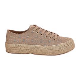 Sneaker femminile pattugliata sulla piattaforma con Lee Cooper LCW-25-08-3646L Khaki Braid beige