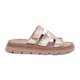 Pantofole in pelle naturale femminile sulla piattaforma d'oro Zazoo 40440