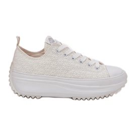 Sneaker femminili con ricamo sulla piattaforma Lee Cooper LCW-25-31-3465L White bianco