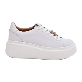 Scarpe sportive in pelle femminile sulla piattaforma con Vinceza 39922 White bianca