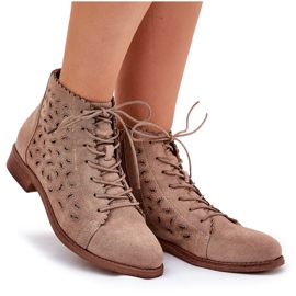 S.Barski Stivali bassi con un modello di lavoro aperto S. Barski Hy51-185 beige