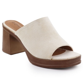 Flip di pelle scamosciata femminile sul post Beige Potocki 54309