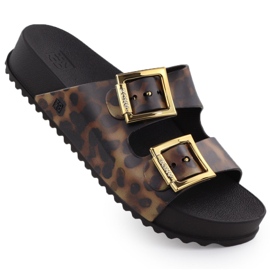 Flip di donne con fibbie da spiaggia da piscina con stampa leoparda marrone Zaxy RR285059