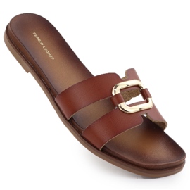 Pantofole da donna con decorazione marrone sergio leone sk077h