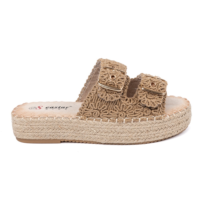 Seastar Beige flaps intrecciato su una piattaforma con fibbie