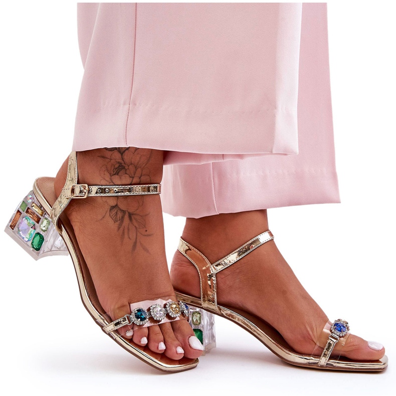 Sandali da donna su tacchi alti con cristalli dorati S.Barski MR1037-01 d'oro