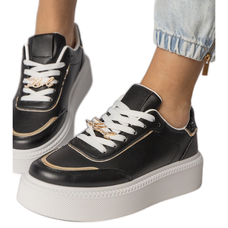 Sneaker nere decorate con glitter e zirconi nero