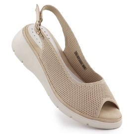 Sandali da donna per cuneo tessile beige vinceza 97303