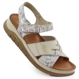 Cuoio sandali in velcro comodi con fiori beige t.sokolski L25-173