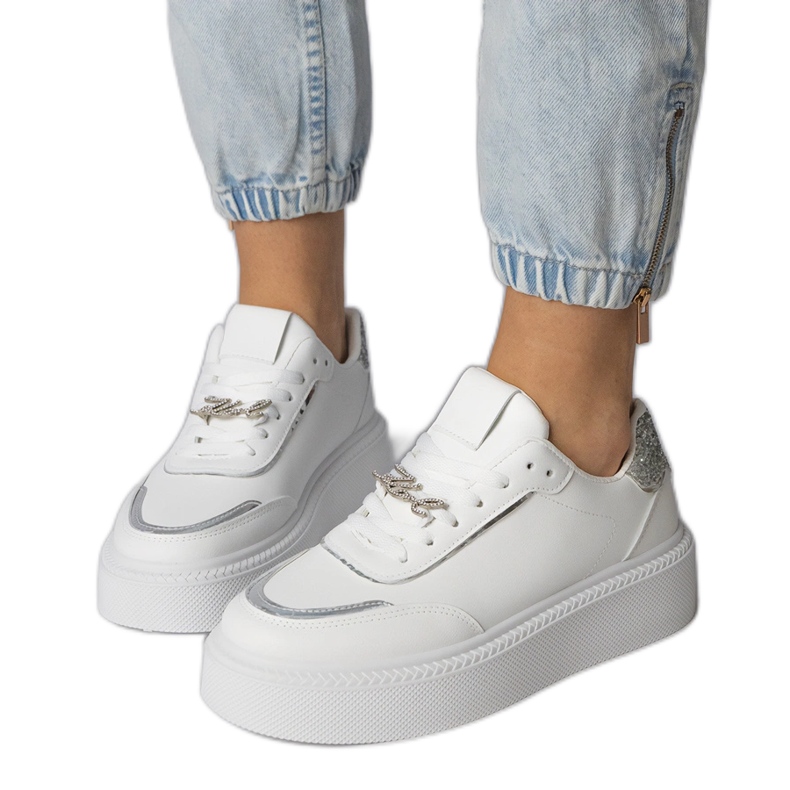 Sneaker bianche e argento decorate con glitter e zirconi bianca