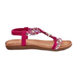 Sandali da donna piatta con strisce intrecciate e spille artiker 56C1314 Fuksja rosa