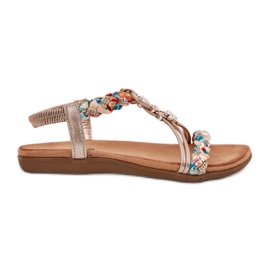 Sandali da donna piatta con strisce intrecciate e spille artiker 54C1323 PLN d'oro