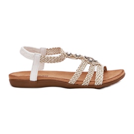 Sandali da donna piatta con artiker intrecciato 56C1323 Biale Stripes bianca