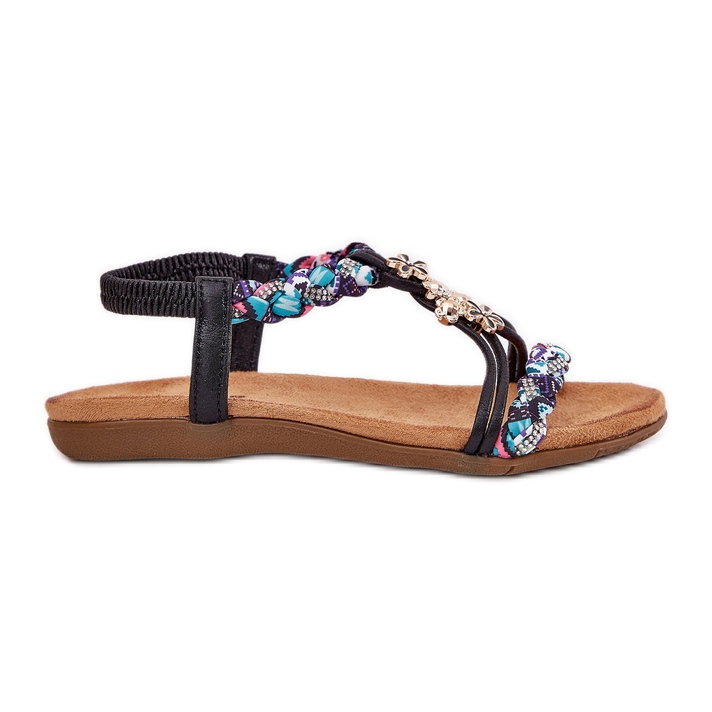 Sandali da donna piatta con strisce intrecciate e spille artiker 54c1331 nero