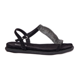 Sandali femminili eleganti piatti con artiker 56c1370 cristalli neri nero