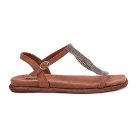 Sandali femminili eleganti piatti con artiker 56c1365 cristalli marroni marrone