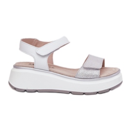 S.Barski Piattaforma di sandali in pelle femminile e zeppe in velcro S. Barski LR51-543 Silver argento