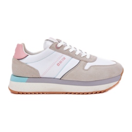 Sneakers in pelle scamosciata femminile Big Star RR274A047 Sistema di beige-white hi-polish