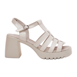Sandali in pelle femminile dipinti sul palo del mendicante leggero Vinceza 66621 beige