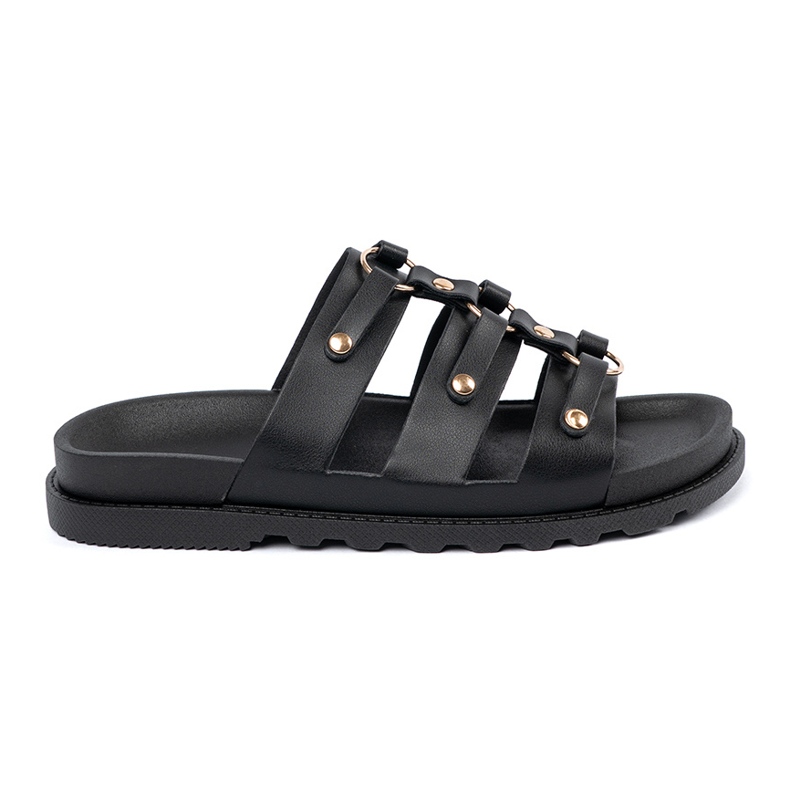 Seastar Pantofole da donna nera decorate con tre strisce con strass nero