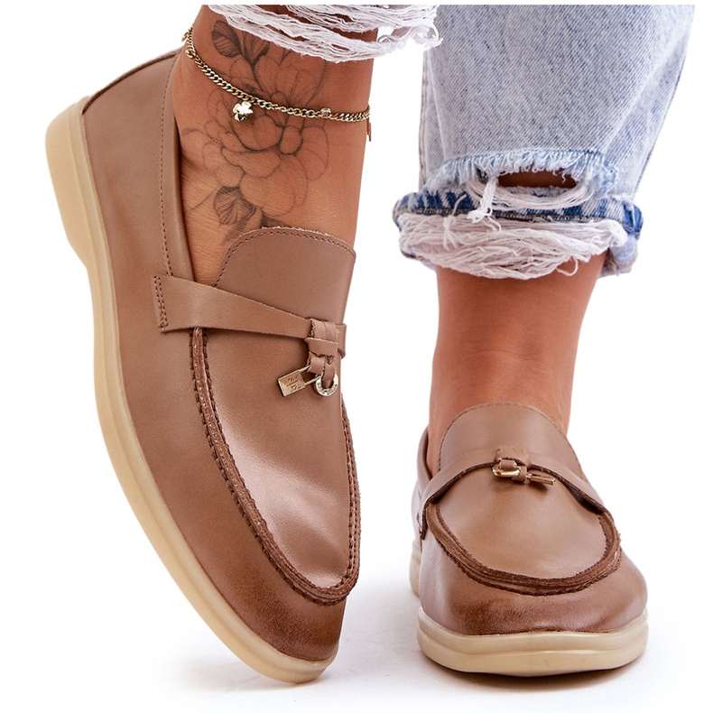 Mocassini da donna in pelle beige