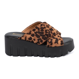Seastar Flip di pelle scamosciata femminile con zeppa di leopardo marrone