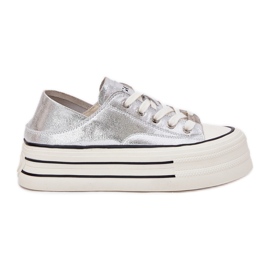 Sneakers in pelle da donna sulla piattaforma d'argento Goe RR2N4108