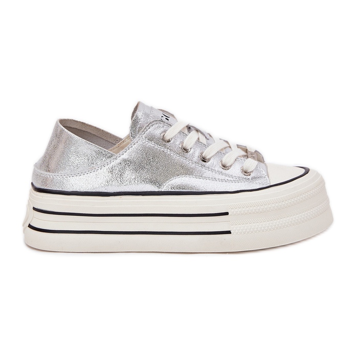 Sneakers in pelle da donna sulla piattaforma d'argento Goe RR2N4108