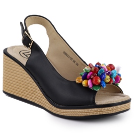 Sandali a cuneo in pelle con perle colorate nere filippo ds6021 nero