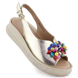 Sandali in pelle da donna con perle metalliche dorate filippo ds6983 d'oro