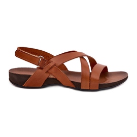 Sandali in pelle piatta femminile zazoo 40032 marrone