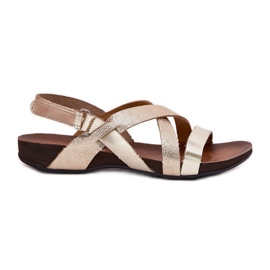 Sandali in pelle piatta femminile zazoo 40032 oro d'oro