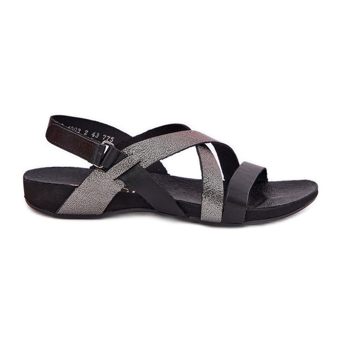 Sandali da donna in pelle piatta Zazoo 40032 nero